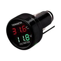 Voltímetro Digital Automotivo 12V 24V Com Termômetro E Conector Para Acendedor De Cigarros - Monitor Voltímetro Digital Automotivo 12V 24V Com Termômetro E Conector Para Acendedor De Cigarros - Monitor