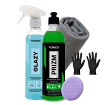 Vonixx Glazy Limpeza Para Vidros Prizm Removedor de Chuva Ácida Com Aplicador Luva Preta Microfibra