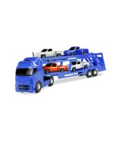 Voyager Cegonheira Roma Brinquedos 54cm Caminhao Gigante Azul com 4 Carrinhos Mini Caminhonetes Carreta