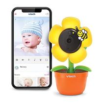 VTech RM9751 Yellow Daisy Smart Wi-Fi Baby Camera, iOS & Android Enabled, 1080p Full HD, Privacy Mode Cover, Luz Noturna, Sons Calmantes e Canções de ninar, Intercomunicador Bidirecional, Sensor de Temperatura, Visão Noturna