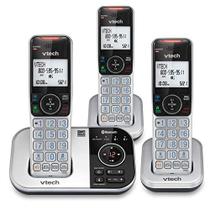 VTECH VS112-3 DECT 6.0 Bluetooth 3 Telefone sem fio para casa com secretária eletrônica, bloqueio de chamadas, identificador de chamadas, interfone e conexão com celular (prata e preto)
