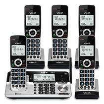 VTech VS113-5 Extended Range 5 Telefone sem fio para casa com bloqueio de chamadas, conecte-se ao celular Bluetooth, tela retroiluminada de 2 ", botões grandes e sistema de atendimento, prata e preto