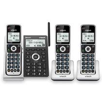 VTech VS306-3 DECT 6.0 3 Telefones domésticos sem fio com Bluetooth, sistema de atendimento, bloqueador de chamadas inteligente, anúncio de identificação de chamadas, display retroiluminado, viva-voz duplex (prata e preto)