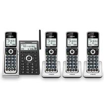 VTech VS306-4 DECT 6.0 4 Aparelhos Telefone doméstico sem fio com Bluetooth, sistema de atendimento, bloqueador de chamadas inteligente, anúncio de identificação de chamada, display retroiluminado, viva-voz duplex (prata e preto)