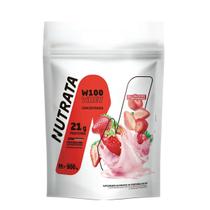 W100 Whey Concentrado Milkshake de Morango Nutrata Refil 900g