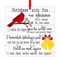 WaaHome Natal com Você no Céu Ornamentos Vermelho Cardeal Enfeites de Natal 3'' Enfeites de Natal Memorial para Perda de Um Amado