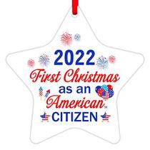 WaaHome Primeiro Natal Como Um Cidadão Americano Ornamentos 2022 Lembrança Enfeites de Árvore de Natal Enfeites Árvore deCorações US Cidadania Presentes