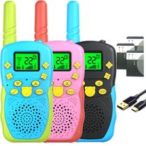 Walkie Talkies POKPOW para crianças, pacote com 3 pacotes de longo alcance, 22 canais, rádio bidirecional, brinquedos infantis ao ar livre para crianças de 3 a 12 anos, acampando, caminhando, aniversário, Natal e Páscoa, presentes para meninos e meninas (azul, preto, rosa)