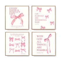 Wall Art Decor LARTSFRO Coquette Pink Bow 25x25cm Conjunto de 4