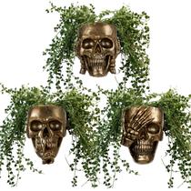 Wall Planter RimCereal Halloween Skull Resin, 3 peças de ouro