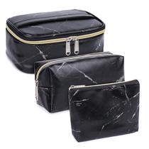 WANDF 3 Peças Bolsa de Maquiagem Bolsa de Higiene Portátil Cosméticos Bolsa Organizadora de Viagens Resistente à Água para Mulheres (Mármore Preto)