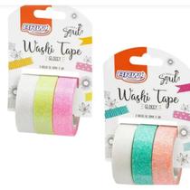 Washitape Glossy Kit com 3 rolos de fitas coloridas Adesivas com Glitter 3 metros x 15mm