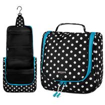 Wayfarer Supply Saco de Higiene Pessoal de Viagem Suspenso - Grande Organizador de Sacos de Cosméticos para Produtos de Higiene Pessoal, Maquiagem e Barbear - Cruzeiros e Viagens Essenciais para Mulheres e Homens, Polka Dot Preto e Branco