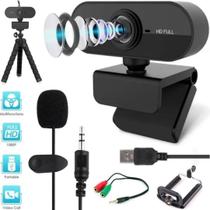 Webcam 1080p Full HD USB Plug Play Microfone Tripé Suporte Acessórios Reunião Home Office Video Conferencia
