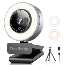 Webcam 4K PixelForge com microfone, luz e capa de privacidade