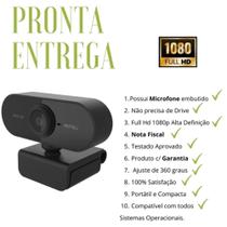 Webcam FullHD 1080P Câmera com Microfone - Plug & Play Pronta Entrega c/ NF Novo