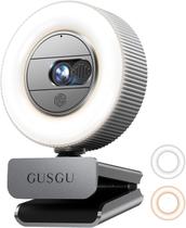 Webcam GUSGU 2K QHD G910 com Microfone, Anel de Luz e Capa de Proteção