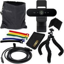 Webcam Logitech Brio Ultra 4K - Com Microfone, Capa, Tripé, Organizador de Cabos e Tecido