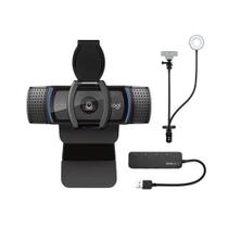 Webcam Logitech C920S Pro HD com Suporte, Luz de Anel e Hub USB 4 Portas