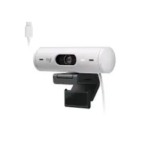 Webcam + Suporte Logitech Brio 500 Full HD, 1080p, 30 FPS, com Microfones Duplos, USB, Suporte Incluso, Branco - 960-001426