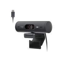 Webcam + Suporte Logitech Brio 500 Full HD, 1080p, 30 FPS, com Microfones Duplos, USB, Suporte Incluso, Grafite - 960-001412