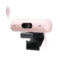 Webcam + Suporte Logitech Brio 500 Full HD, 1080p, 30 FPS, com Microfones Duplos, USB, Suporte Incluso, Rosa - 960-001418
