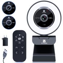 Webcam Vitade Zoomable 1080P 60FPS com anel de luz e microfone