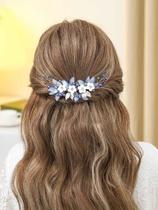 Wedding Hair Vine Unicra Butterfly Bride Blue Pearl Silver Wedding Hair Vine Unicra Butterfly Bride Blue Pearl Silver