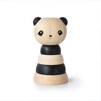 Wee Gallery Wood Stacker (Panda) Brinquedo de aprendizagem clássico para o desenvolvimento do bebê, habilidades motoras, atividade de resolução de problemas, materiais naturais seguros para crianças, para idades de 18 meses ou mais