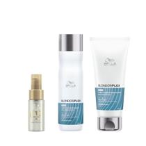 Wella BlondorPlex Shampoo Fortificante 250ml + Condicionador 200ml + Óleo Light 30ml