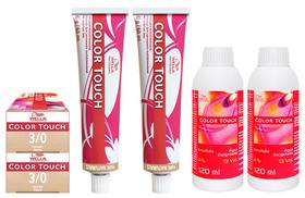 Wella Kit c/2 Color Touch Tonalizante 3/0 Castanho Escuro 60g + Emulsão 13v 120 ml