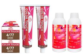Wella Kit c/2 Color Touch Tonalizante 4/77 Castanho Médio Marrom Intenso 60g + 2 Emulsão 13v 120 ml