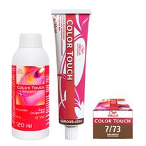 Wella Kit Color Touch Tonalizante 7/73 Louro Médio Marrom Dourado 60g + Emulsão 13v 120 ml