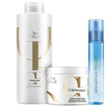 Wella Kit Oil Reflections Shampoo 1000ml, Mascara 500ml, Trilliant Protetor Térmico - Wella profissional