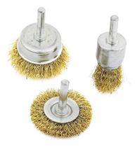 Western Kit 3 Escovas Aço Circular P/ Furadeira Desbaste Dourado