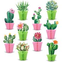Whaline, 10 peças, peças centrais de mesa Cactus Honeycomb, papel suculento em vasos, verde, rosa, flor, flor, flor, verão, luau havaiano, decorações de festa para festa mexicana, festa de aniversário de cinco de maio, chá de bebê