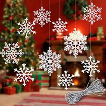 Whaline 40Pcs prata glitter floco de neve inverno floco de neve ornamentos de Natal decorações suspensas com 197 polegadas corda de prata para o aniversário de casamento casa de Natal árvore de Natal janela porta acessórios