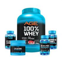 Whey 100% (1,8kg) + Bcaa 2400 (60 Caps) + Crea (100g) + Vit. C (30 Tabs) + Vit. D3 (60 Caps) - (1,8kg) - AGE