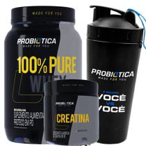 Whey 100% 900g+creatina pura 300g+coquete 700ml-probiotica