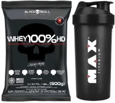 Whey 100% HD 900g 3W Concentrado Isolado e Hidrolisado + Coqueteleira - Black Skull