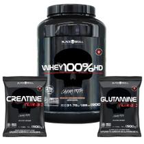 Whey 100% HD - 900G + Creatina Turbo - Refil - 500g + Glutamina Turbo - Refil - 500g - Black Skull