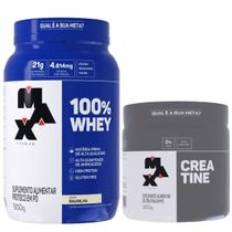 Whey 100% Max Titanium Proteína Pura Concentrada Pote 900g + Creatina 100% Max Titanium 300g Pura Suplemento em Pó Pote