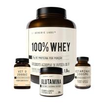Whey 100% Pure (1,8kg) + Glutamina (300g) + Vita D 2000ui (30 Cápsulas) + Vitamina C (30 Tabletes) - (1,8kg) - Generic Labs