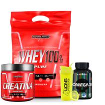 Whey 100% Pure 900g Refil - Integralmedica + Creatina Hardcore 300 g + Omega 3 60 Caps Blacksull+ Coqueteleira Cor Sorti