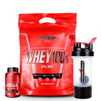 Whey 100% Pure 900g Refil - Integralmedica + Omega 3 60 caps Integralmedica + Coqueteleira 2 doses 450 ml