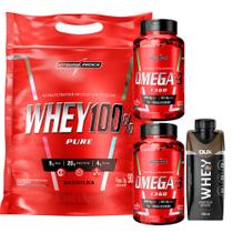 Whey 100% Pure Concentrado - 900g - Refil + 2x Ômega 3 - 60 Cáps - Integral + Whey Shake 250ml - Dux