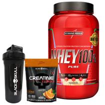 Whey 100% Pure - Concentrado - Integral + Creatina Turbo Refil - 300g - Black + Coqueteleira - Black