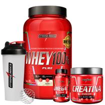 Whey 100% Pure Protein Concentrado - 900g + Ômega 3 + Creatina - 300g + Coqueteleira - Integral