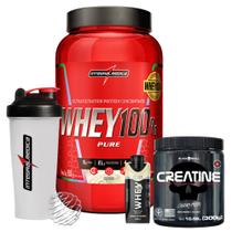 Whey 100% Pure Protein Concentrado IM + Creatina Pura 300g - Black + Shake - Dux + Coqueteleira IM