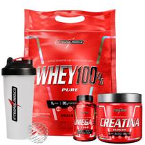 Whey 100% Pure Protein Concentrado Refil 900g + Ômega 3 + Creatina 300g + Coqueteleira - Integral